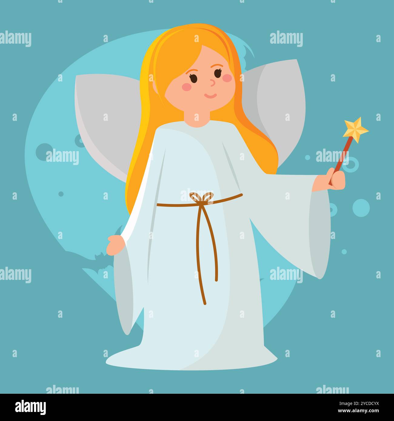 Angel girl holding magic wand with wings for Halloween, Vector Stock ...