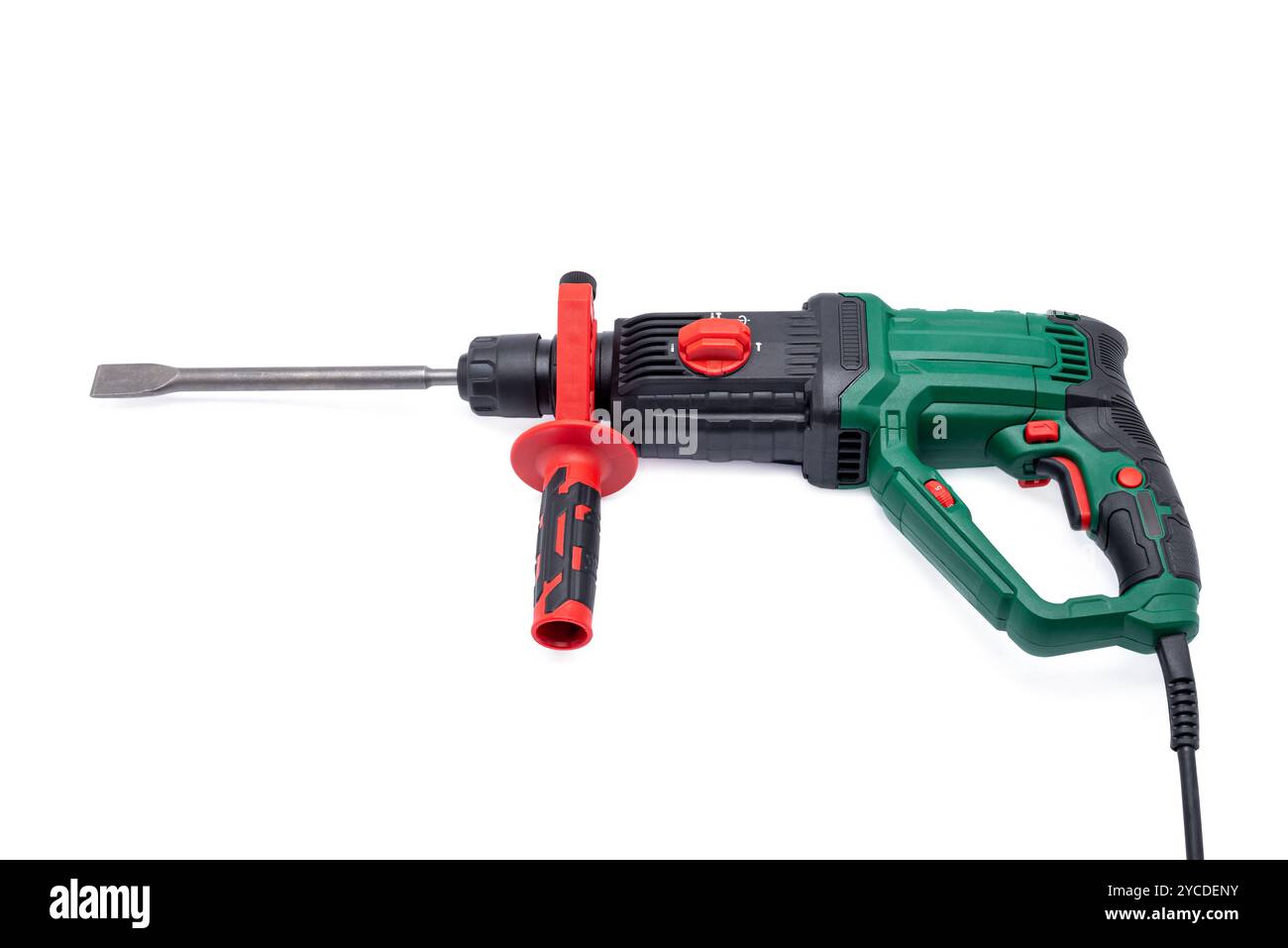 Hammer drill with handle isolated on white background. Stock Photo