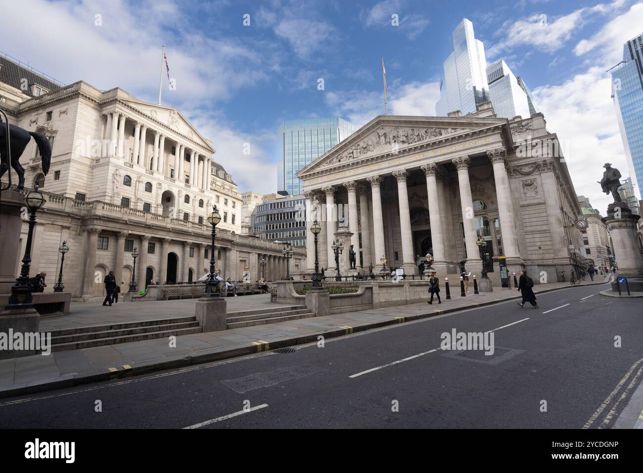 The Bank of England and the Royal Exchange, city of London, England Stock Photo