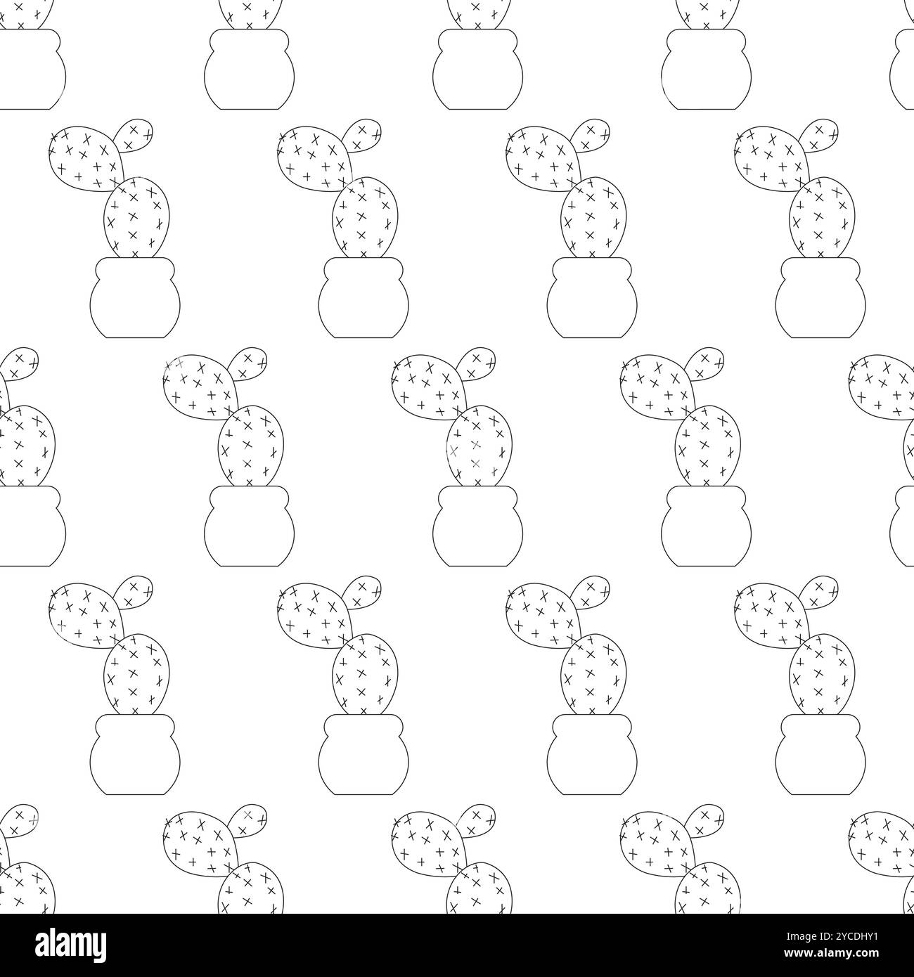 Flat cactus in a pot in doodle style. Simple seamless pattern. Vector illustration. Stock Vector