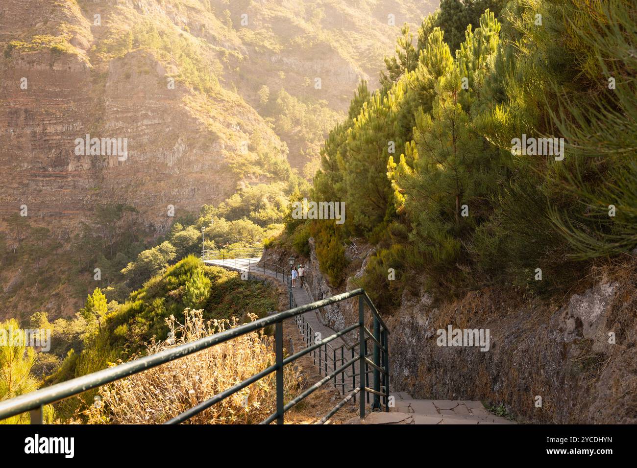 Walking trail at the Eira do Serrado viewpoint, Curral das Freiras. Madeira island. Portugal Stock Photo