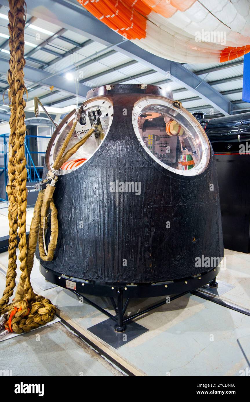 The Soyuz TMA-19M descent module on temporary display at the Locomotion Museum, Shildon, UK, in 2017. European Space Agency astronaut Tim Peake returned to Earth in this capsule from the International Space Station (ISS) in June 2016. Stock Photo