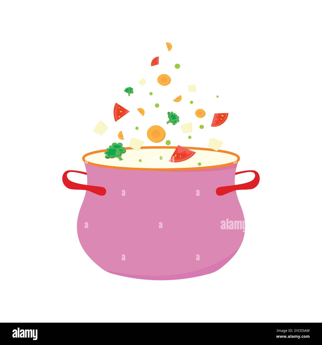 Set of cooking soup. Pan with soup. Recipes, homemade food, food preparation, learning concept. Vector illustration for flyer, poster, banner. Stock Vector
