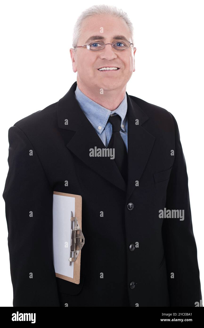 Mature business man holding a clipboard Stock Photo - Alamy