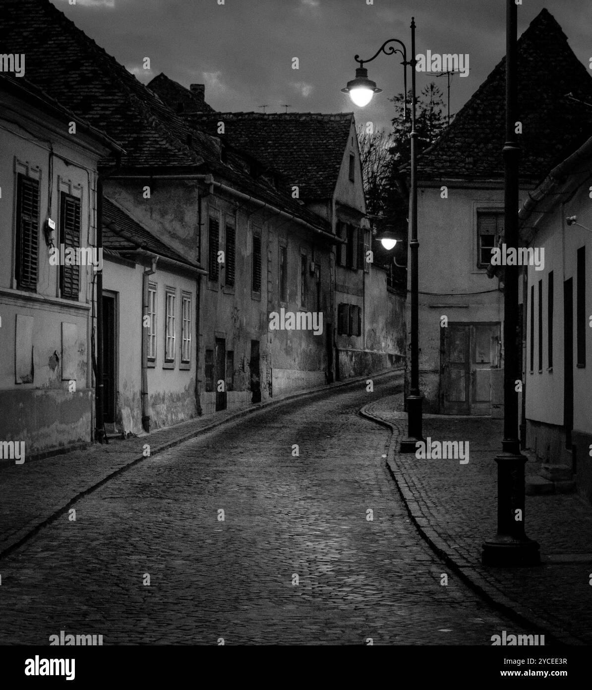 City street night view Black and White Stock Photos & Images - Alamy
