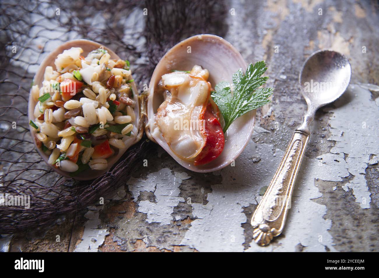 Presentation of the risotto warm to Fasolaro co parsley and garlic Stock Photo