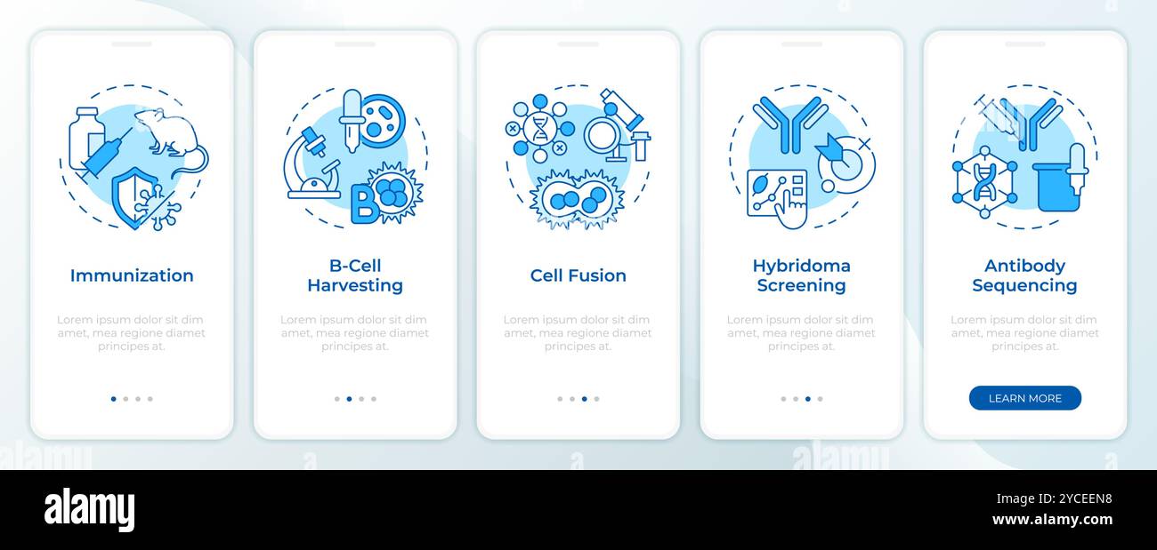 Hybridoma technology blue onboarding mobile app screen Stock Vector