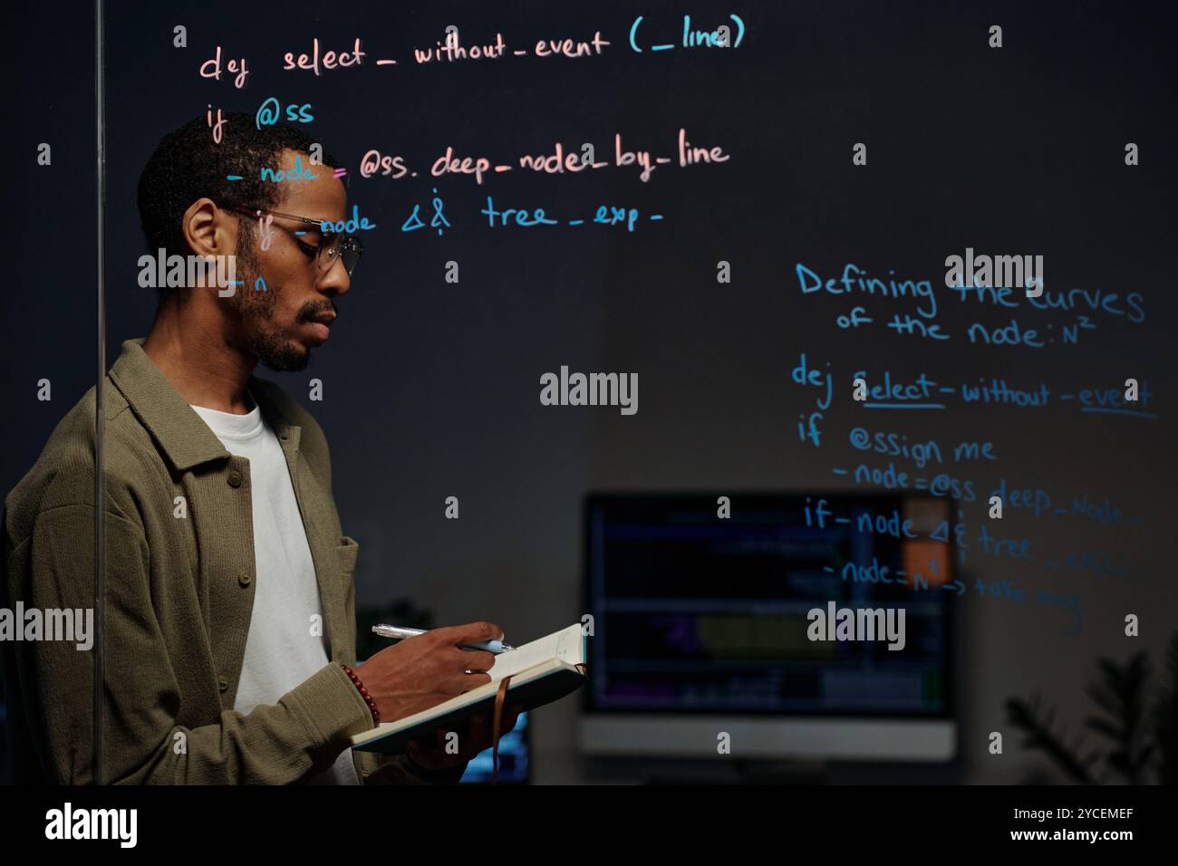 Focusing on Programming with Complex Code on Screen Stock Photo