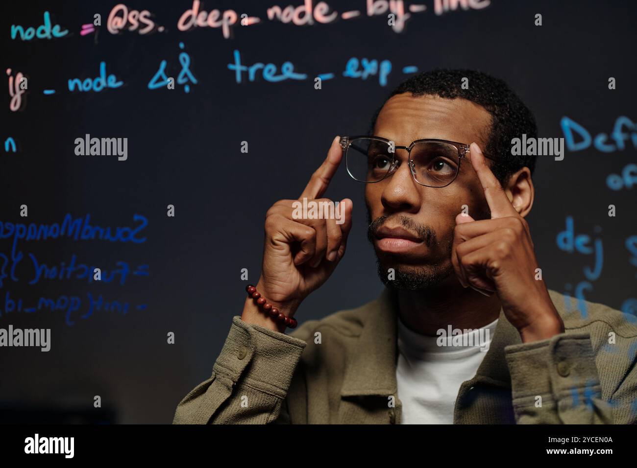 Contemplating Data Analysis During Coding Session Stock Photo