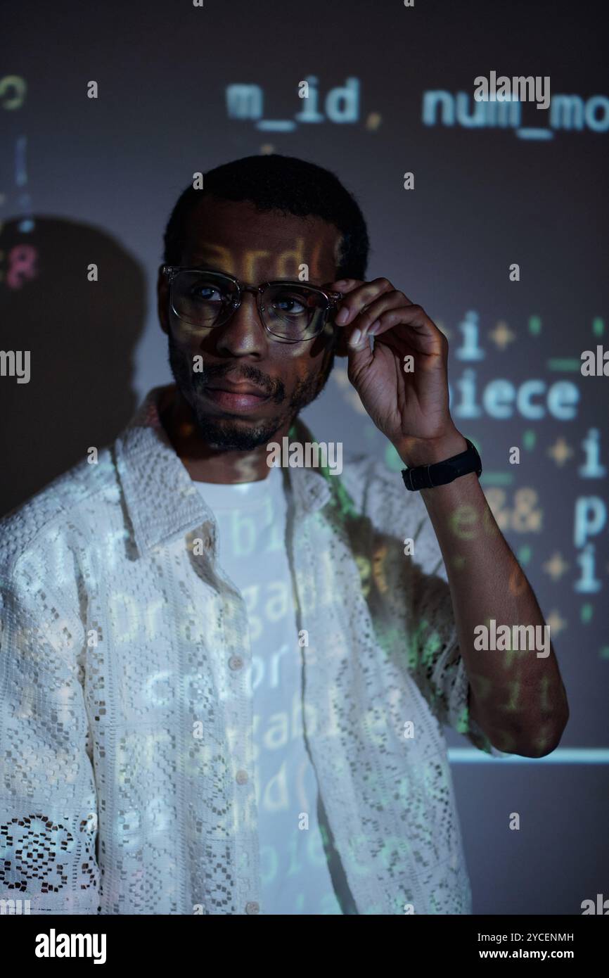 Analyzing Data with Digital Projections on Screen Stock Photo