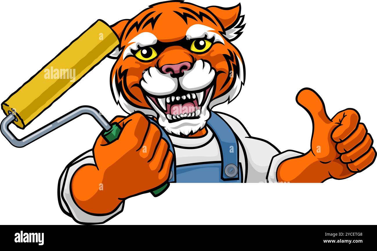 Rhino Painter Decorator Paint Roller Mascot Man Stock Vector