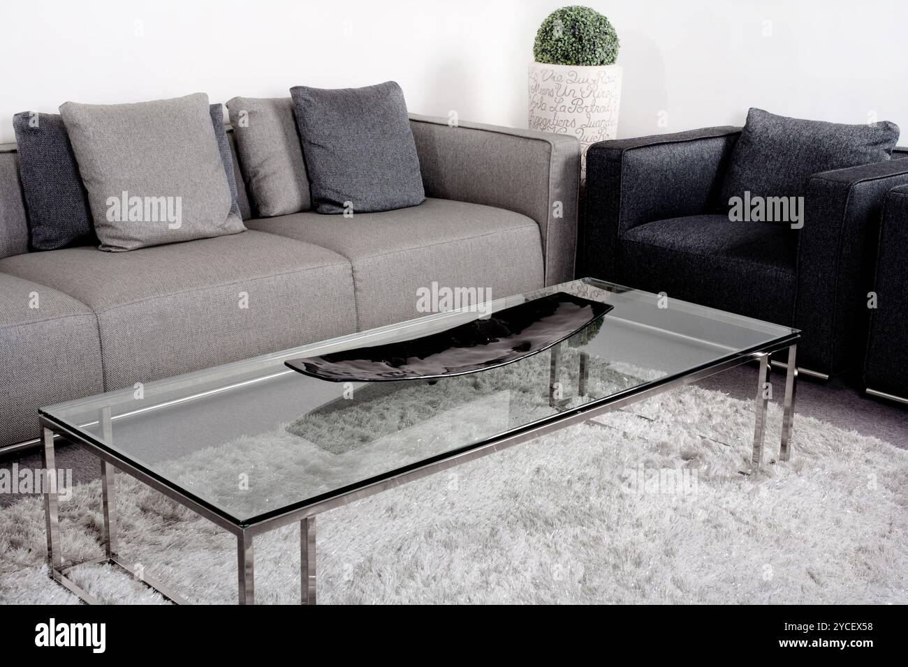 Well decorated modern living room interior with brownish couches Stock ...
