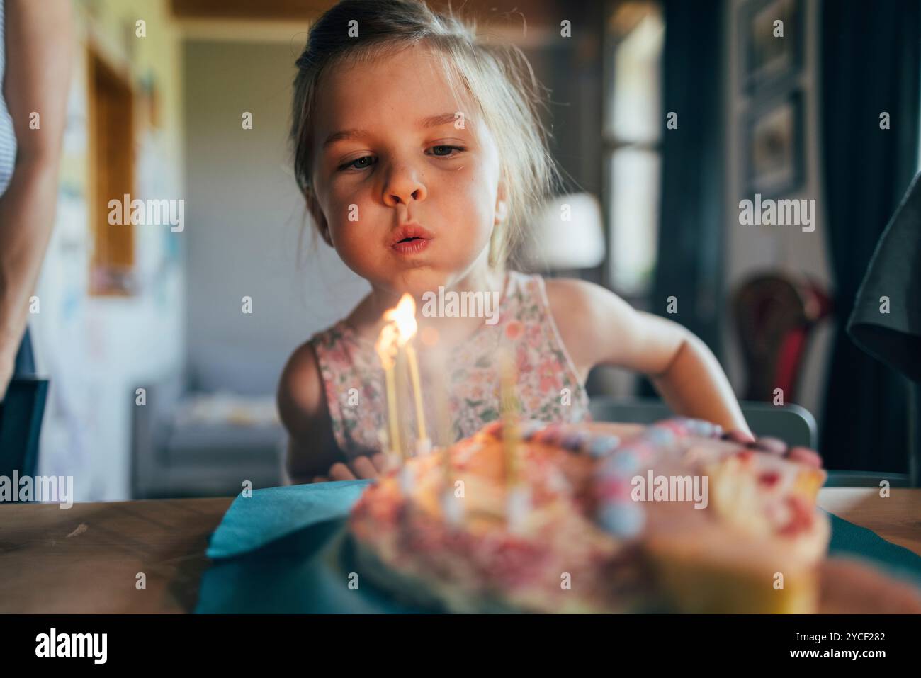 Girl with birthday cake Stock Photo