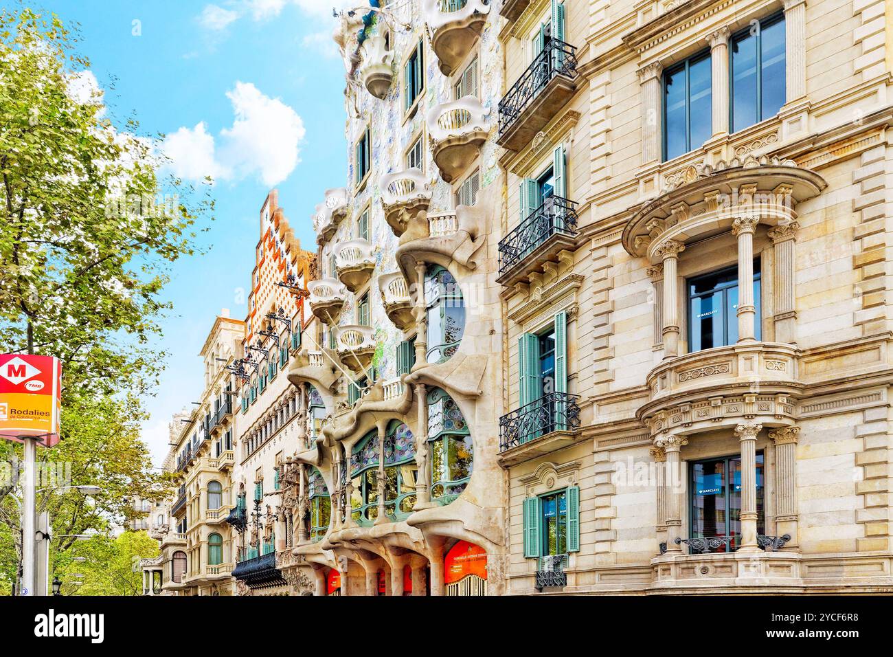 BARCELONA, SPAIN - SEPT 04, 2014: Outdoor view Gaudi's creation-house ...