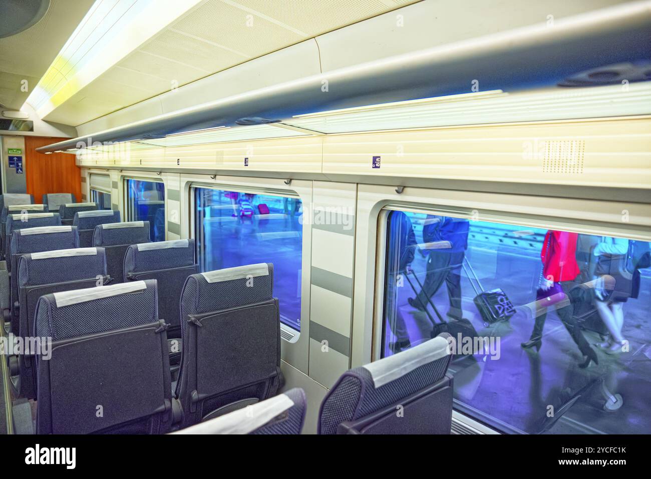 Madrid, Spain - June 08, 2017 : Interior of modern hi-speed passenger train of Spanish railways company-Renfe, on Madrid railways station Puerta de At Stock Photo