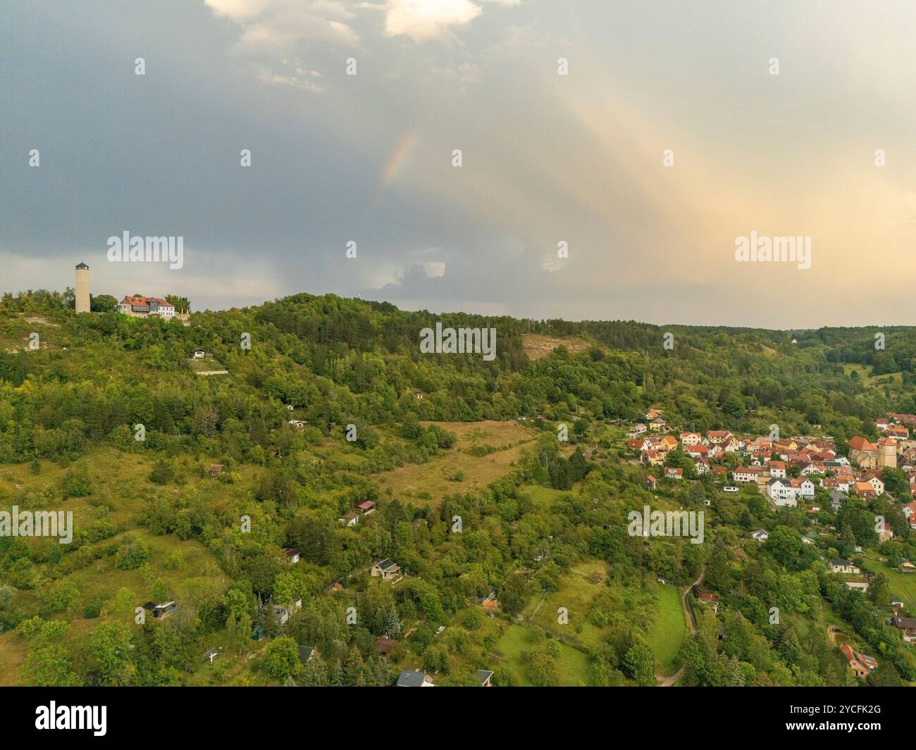 Sunset after a heavy thunderstorm over Jena, Thuringia, Germany Stock Photo