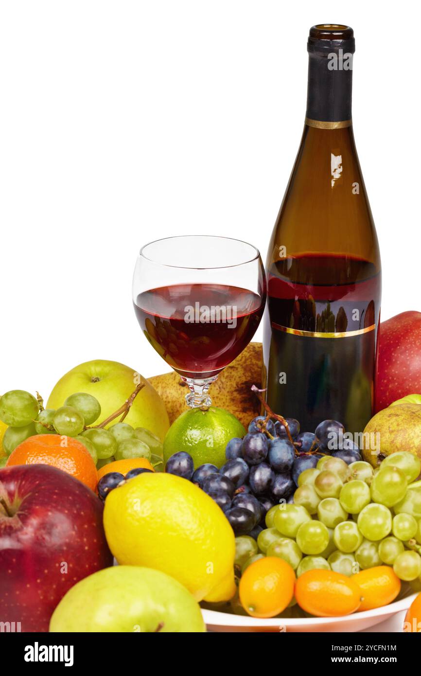 Wine and fruit - still life on white background Stock Photo - Alamy