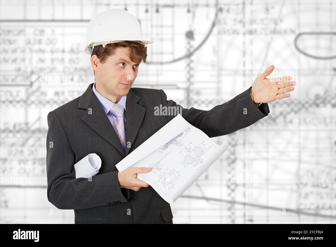 Engineer in helmet white coat hi-res stock photography and images - Alamy