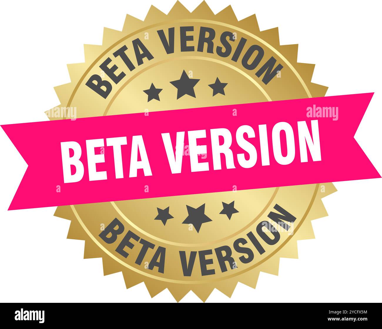 beta version round pink and gold label isolated on transparent background. beta version Stock Vector