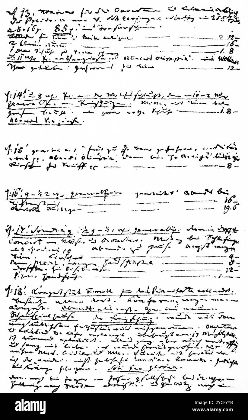 Extract from the diary of Carl Maria von Weber writinglet about the success of his opera  'Der Freischütz', Berlin 1821, Illustration 1892 Stock Photo