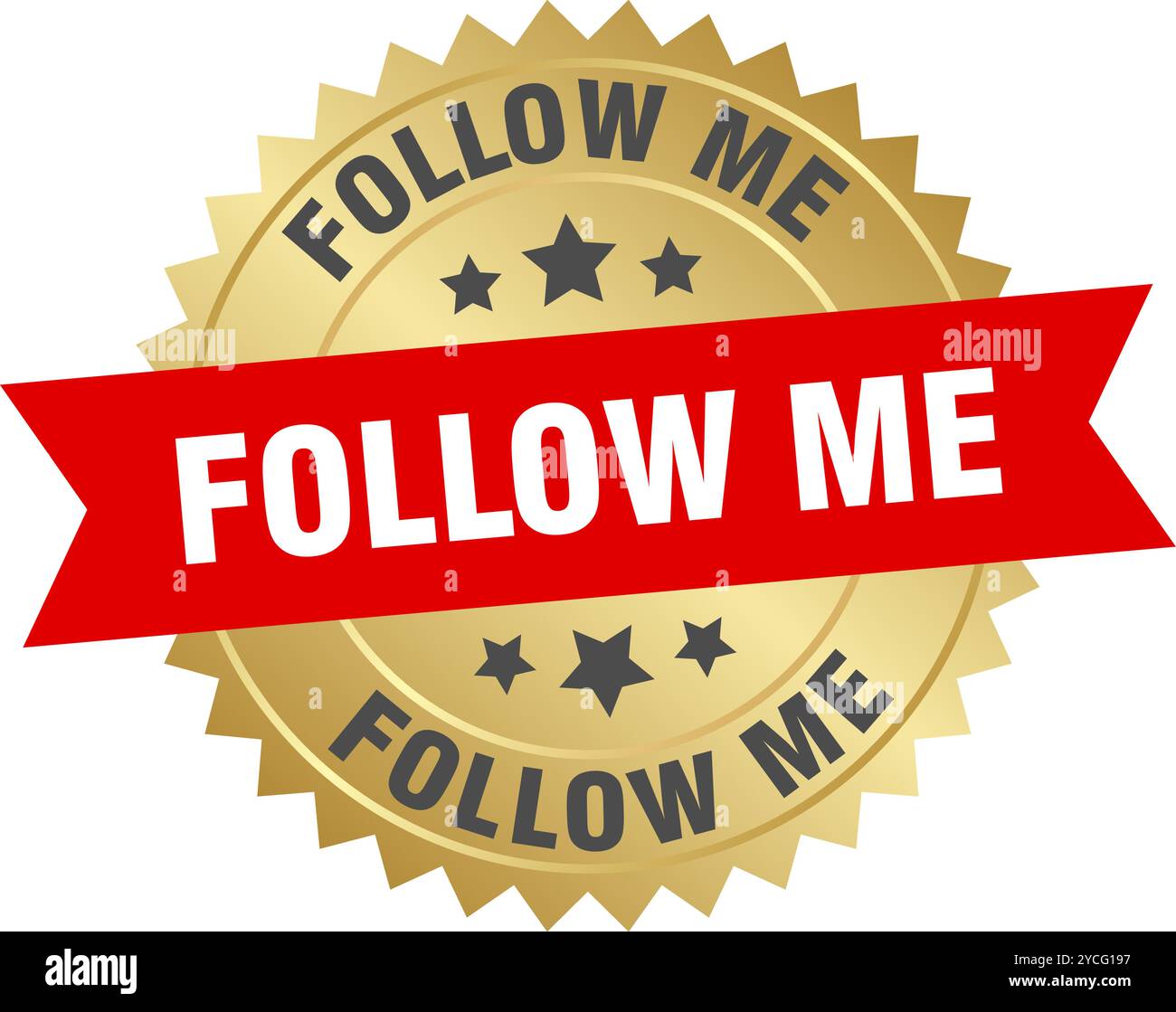 follow me round red and gold label isolated on transparent background ...