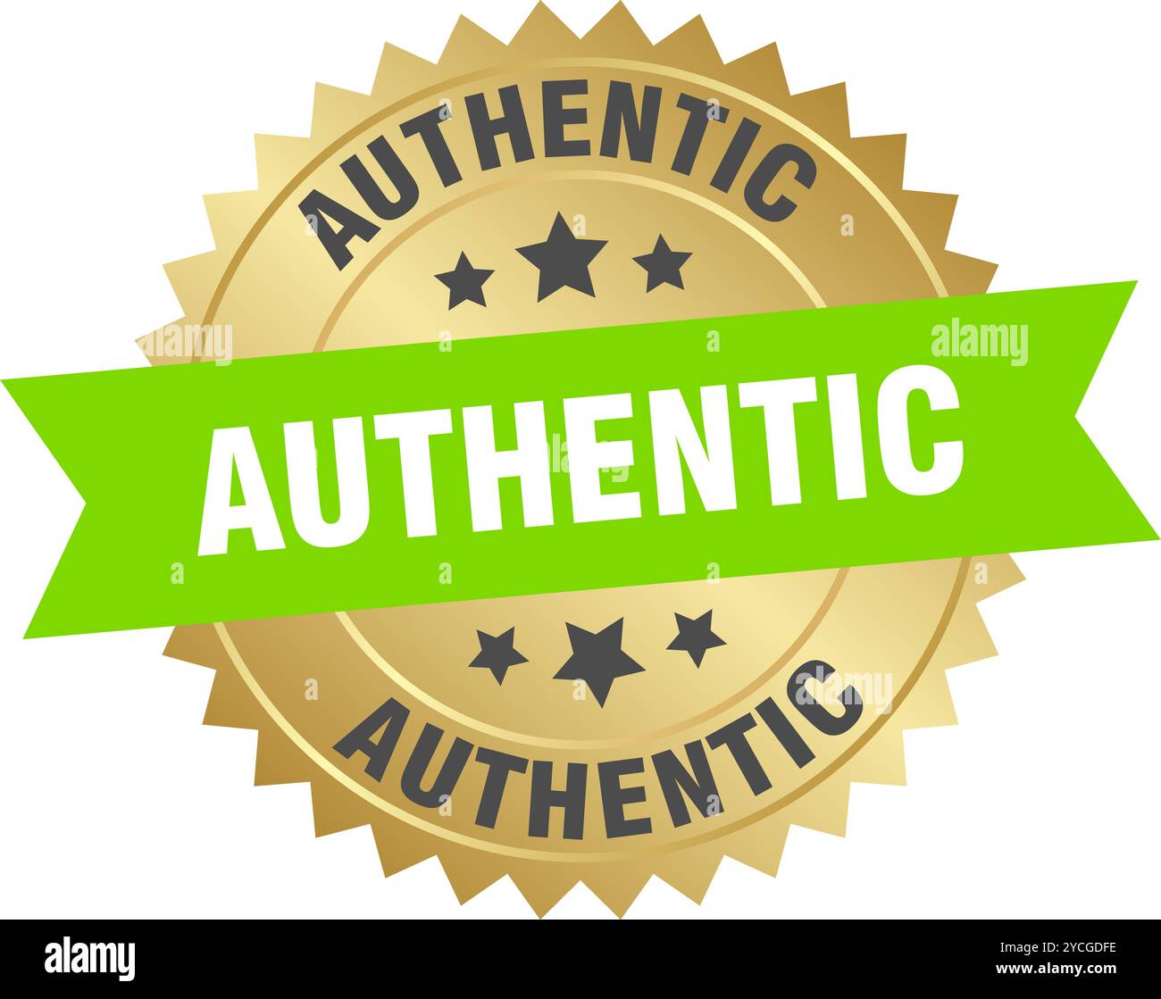 authentic round green and gold label isolated on transparent background ...