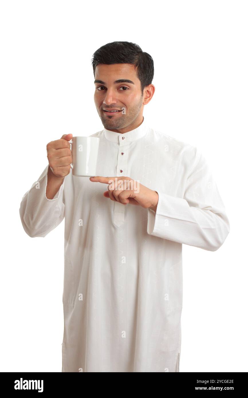 Arab ethnic man showing coffee Stock Photo