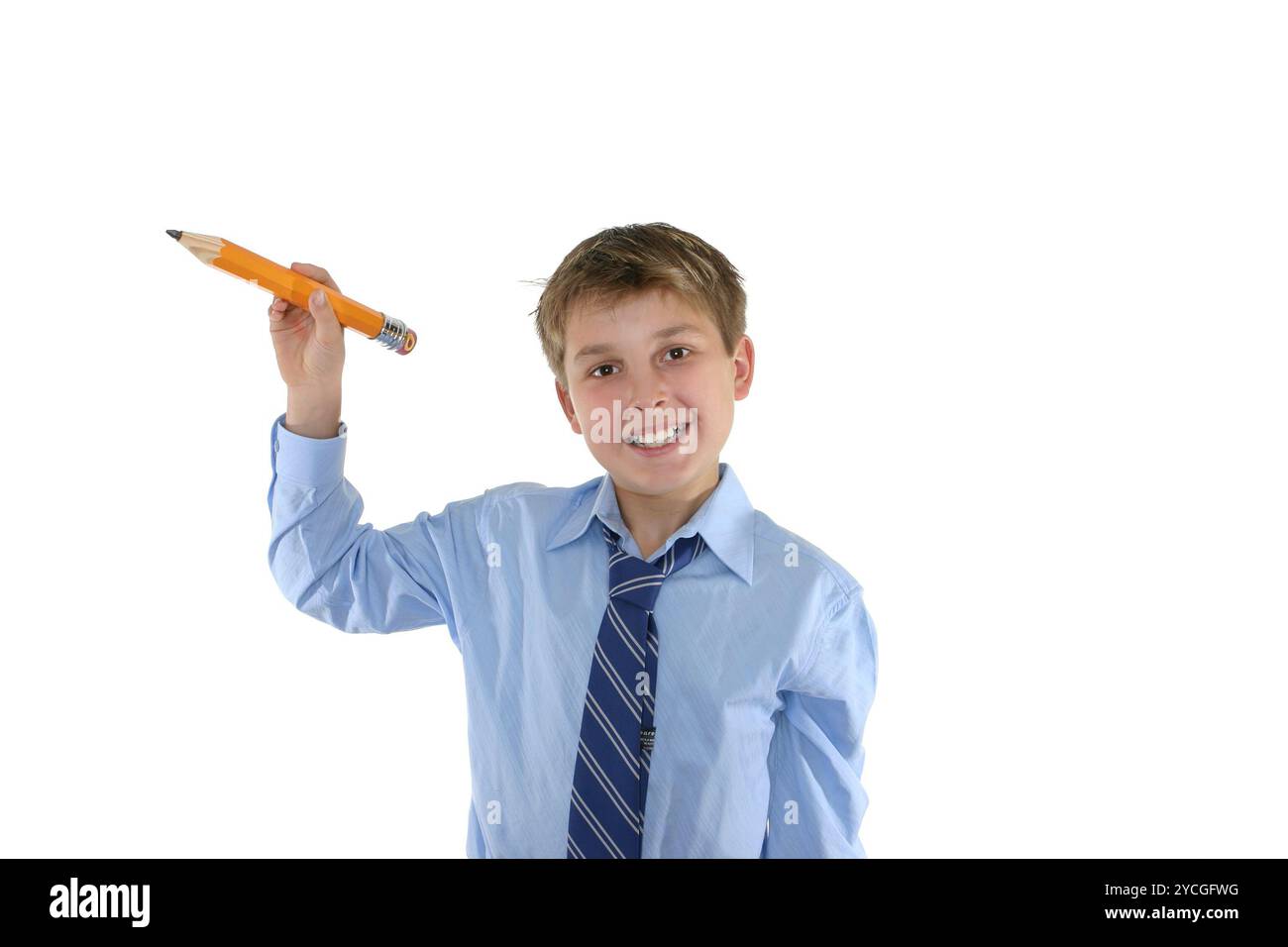 Smiling schoolboy holding a pencil Stock Photo - Alamy