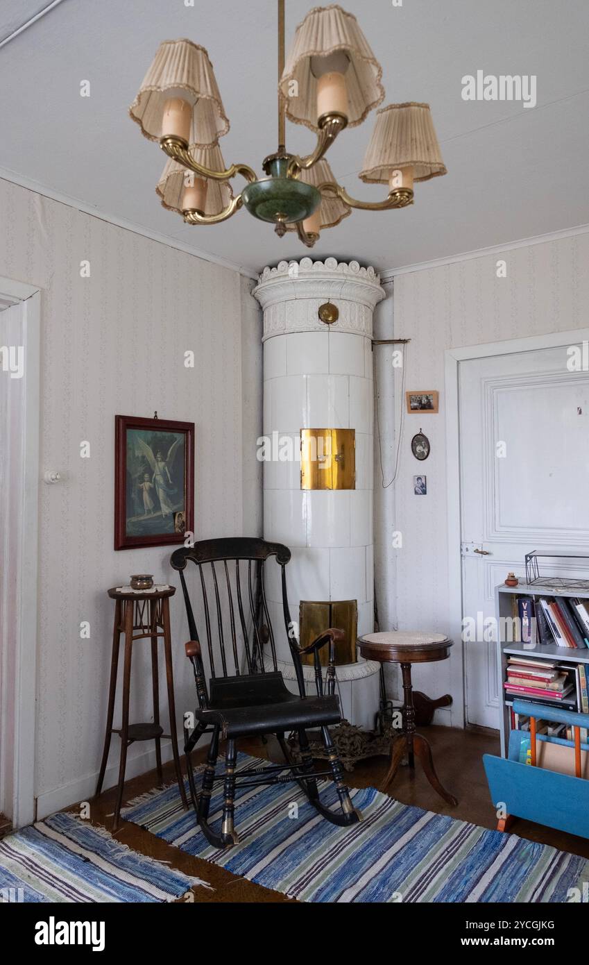 Swedish Tiled Stove in traditional Swedish room interior with ...