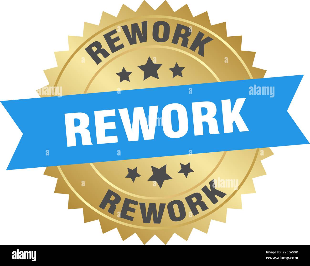 rework round blue and gold label isolated on transparent background ...