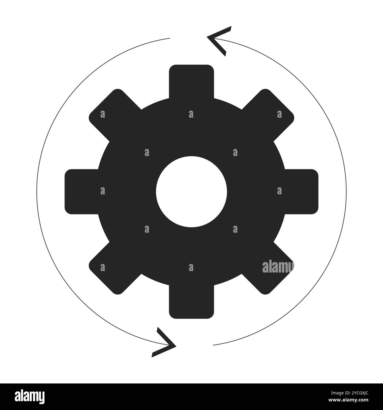 Cog flowing process black and white 2D line object Stock Vector