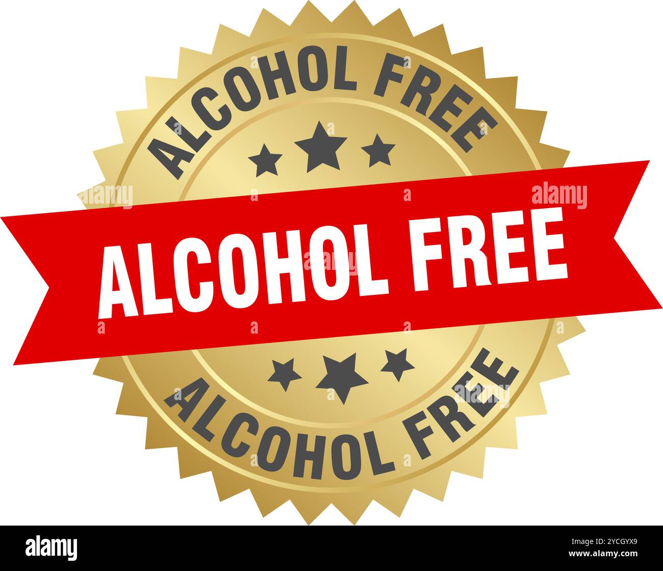 alcohol free round red and gold label isolated on transparent ...