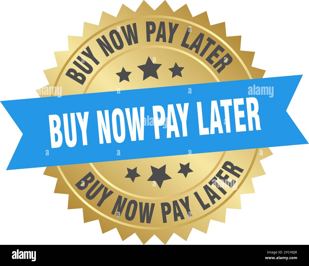 buy now pay later round blue and gold label isolated on transparent ...