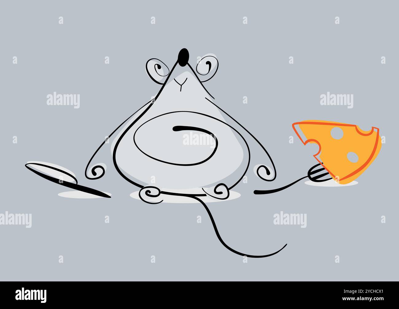 Plump mouse eating cheese. Vector eps10 illustration Stock Photo