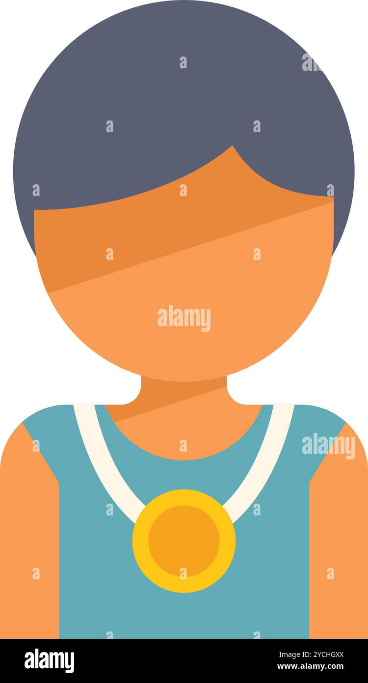 Young athlete is wearing a gold medal, celebrating a recent sports victory Stock Vector