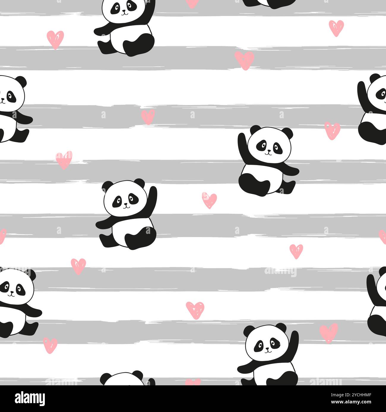 Cute panda bear seamless pattern. Vector striped print Stock Vector