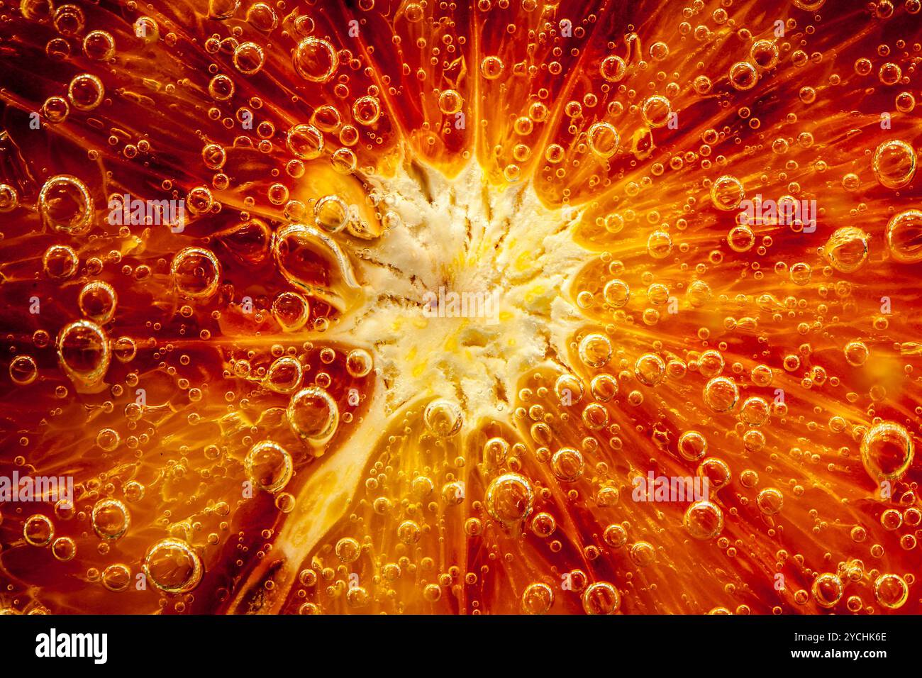 Citrus close up with bubbles, abstract background Stock Photo