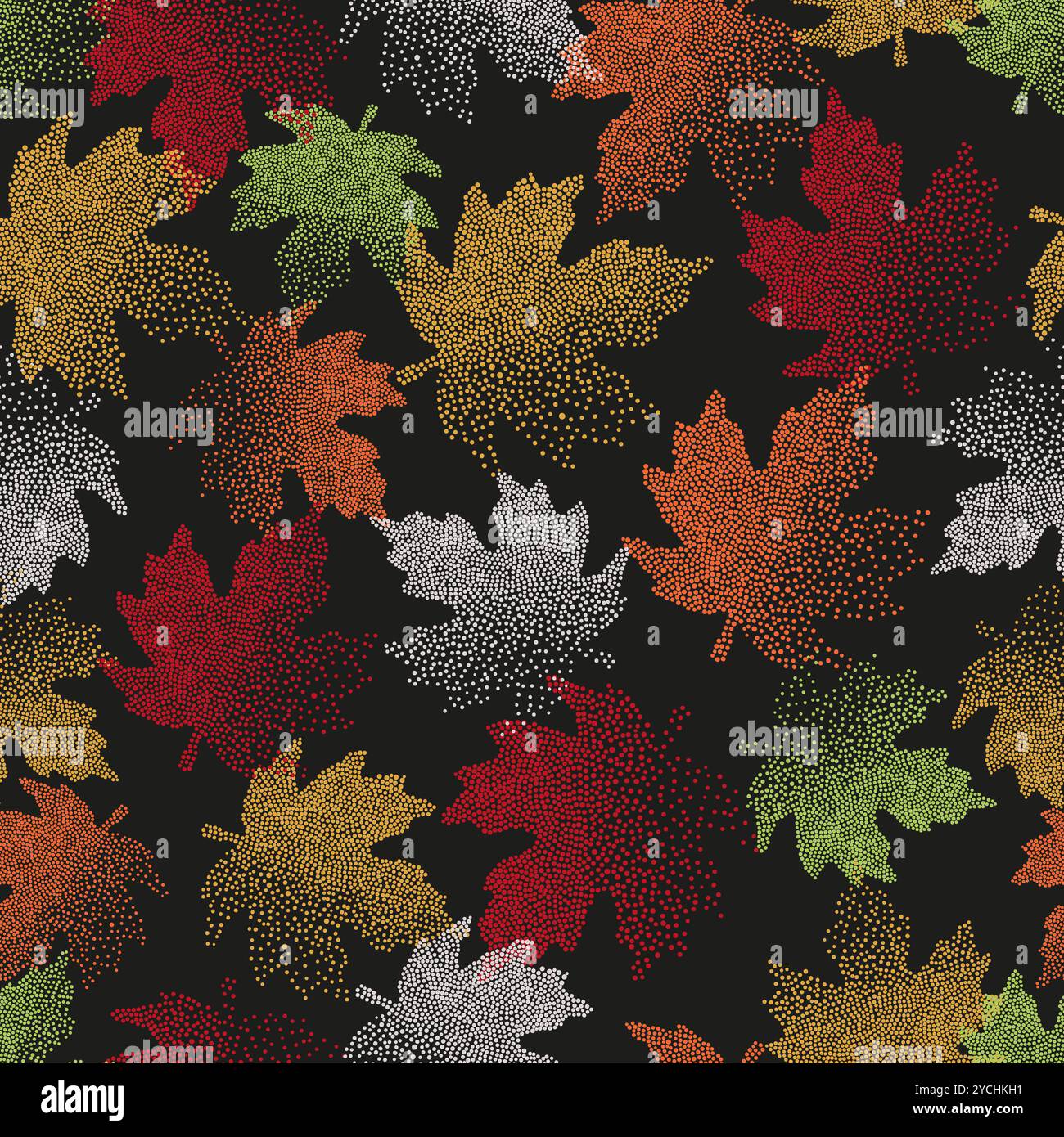 Abstract autumn leaves seamless pattern. Vector colorful fall background with maple leaves Stock Vector