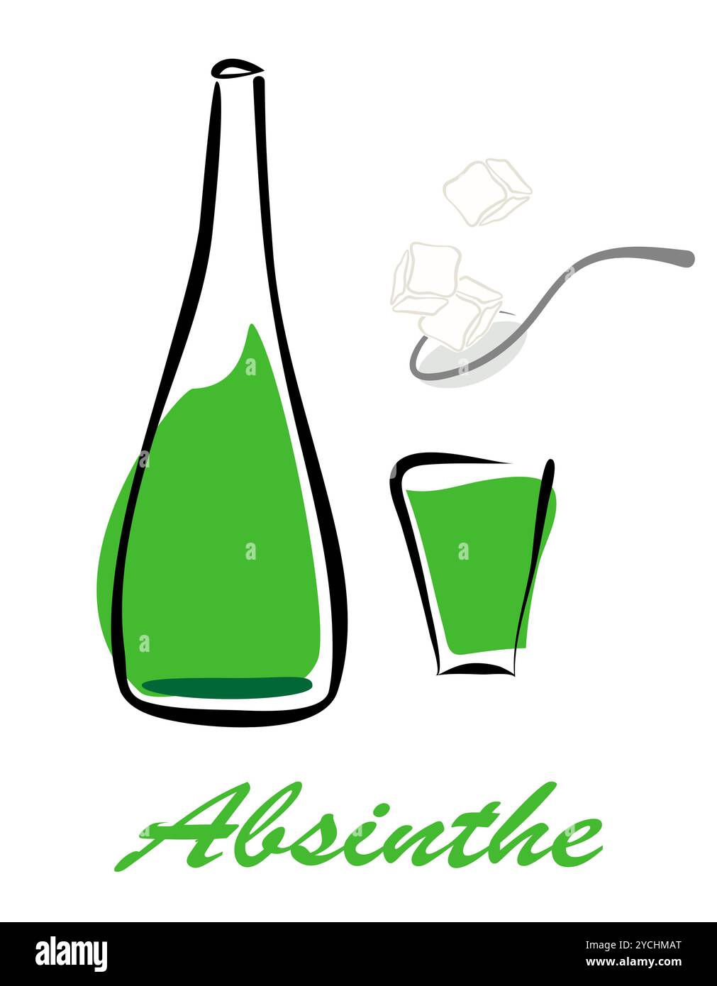 Bottle of absinthe. Illustration Stock Photo