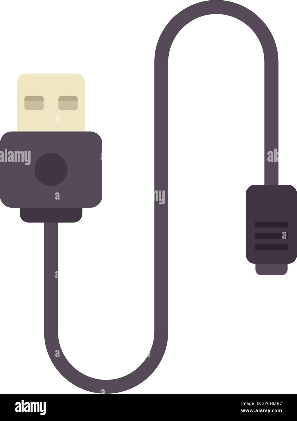 Usb cable connecting to a device, enabling data transfer and charging capabilities Stock Vector