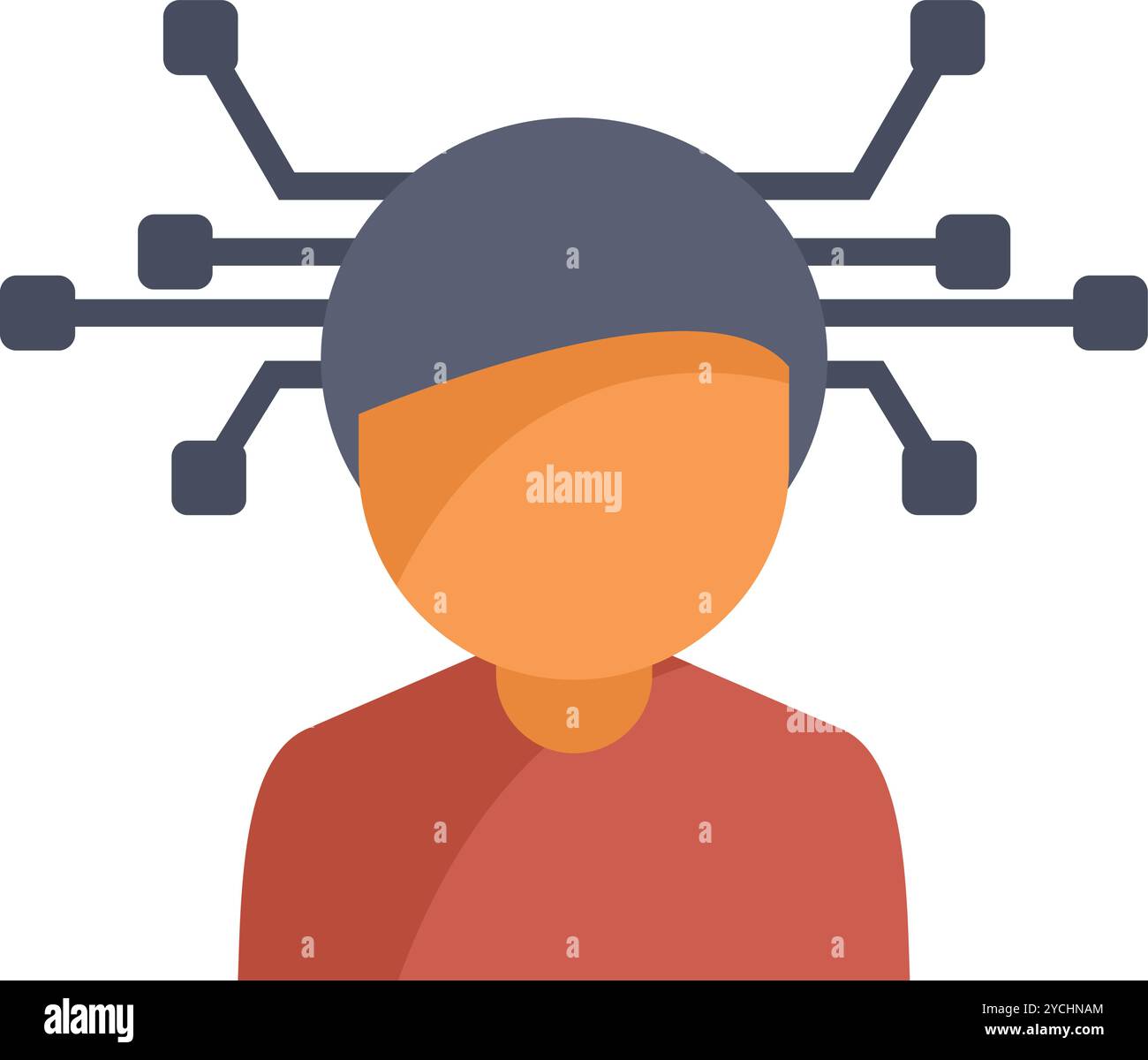Man with circuits surrounding his head symbolizing artificial intelligence Stock Vector