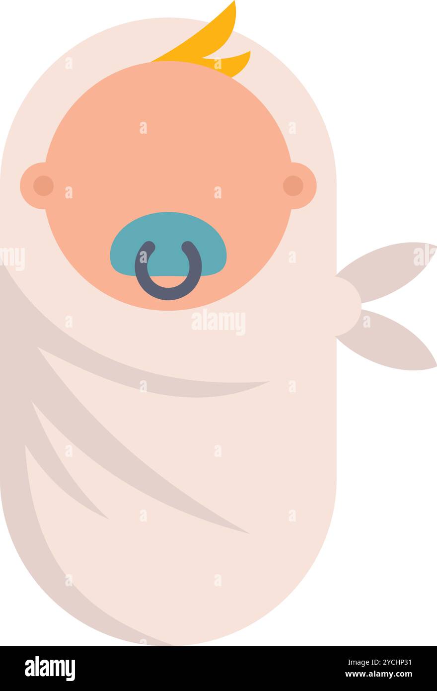 Baby boy is peacefully sleeping, swaddled in a soft blanket, with only his adorable face visible Stock Vector