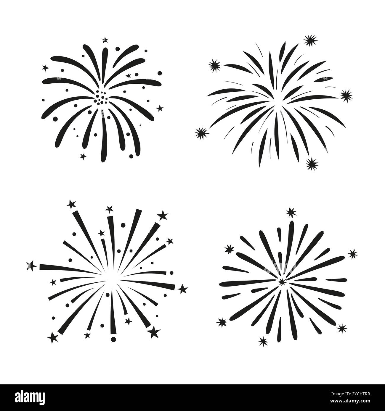 Set of hand drawn fireworks. Doodle vector illustration Stock Vector ...
