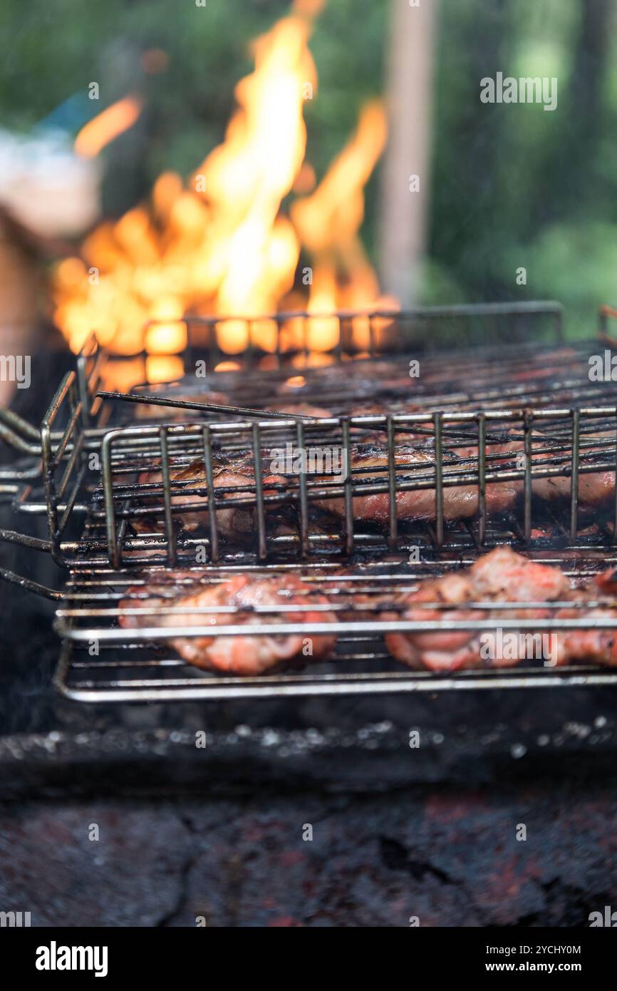 Juice marinated chicken wings in grilled Stock Photo