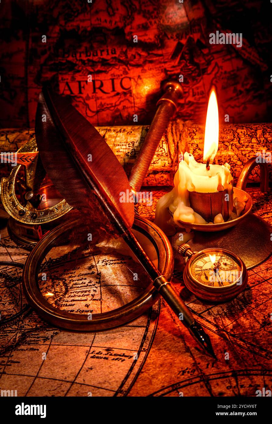 Still Life Map Treasure map art hi-res stock photography and images - Alamy