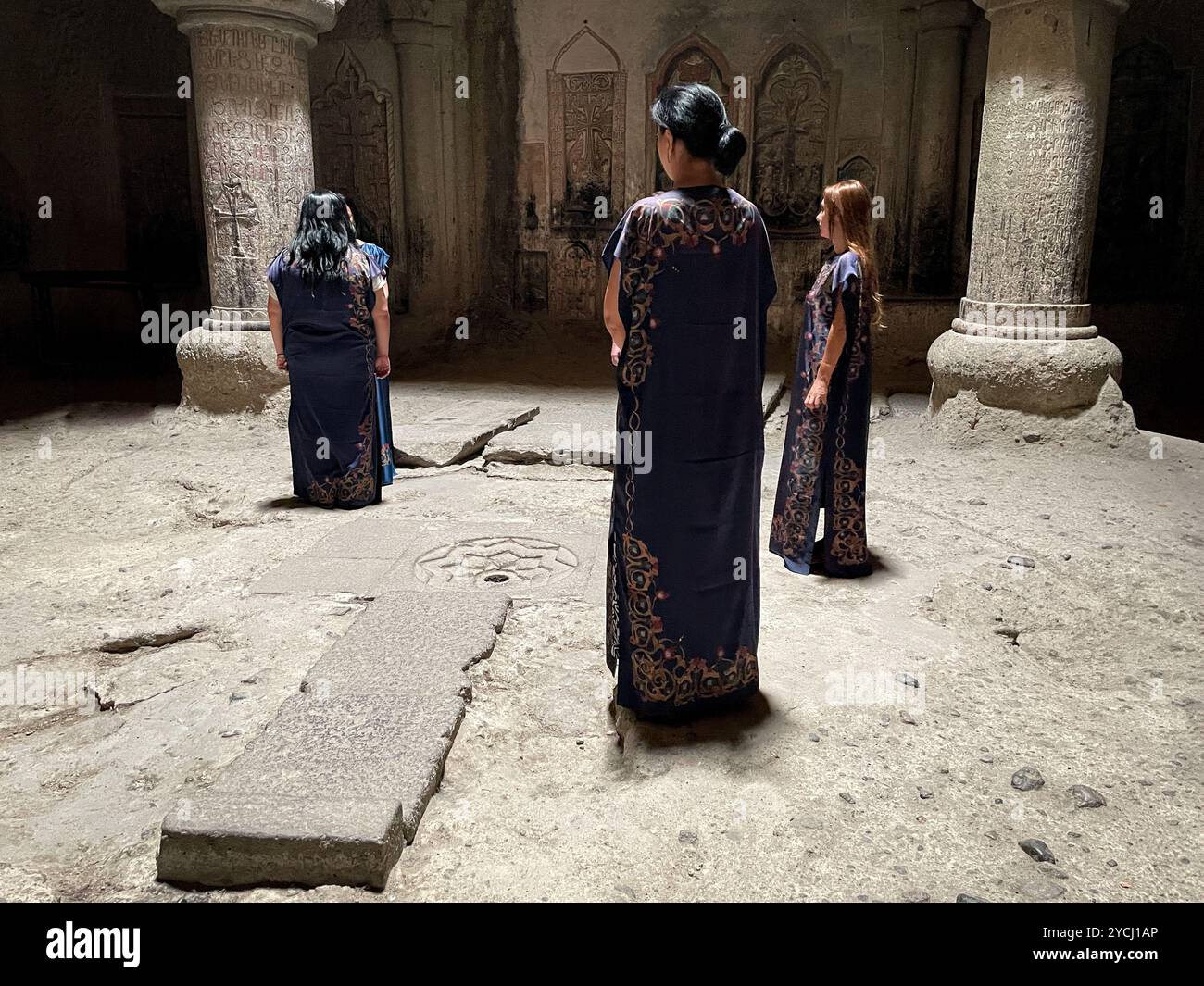 Choir performing at Geghard Monastery, Republic of Armenia. - Smartphone Captured Stock Image