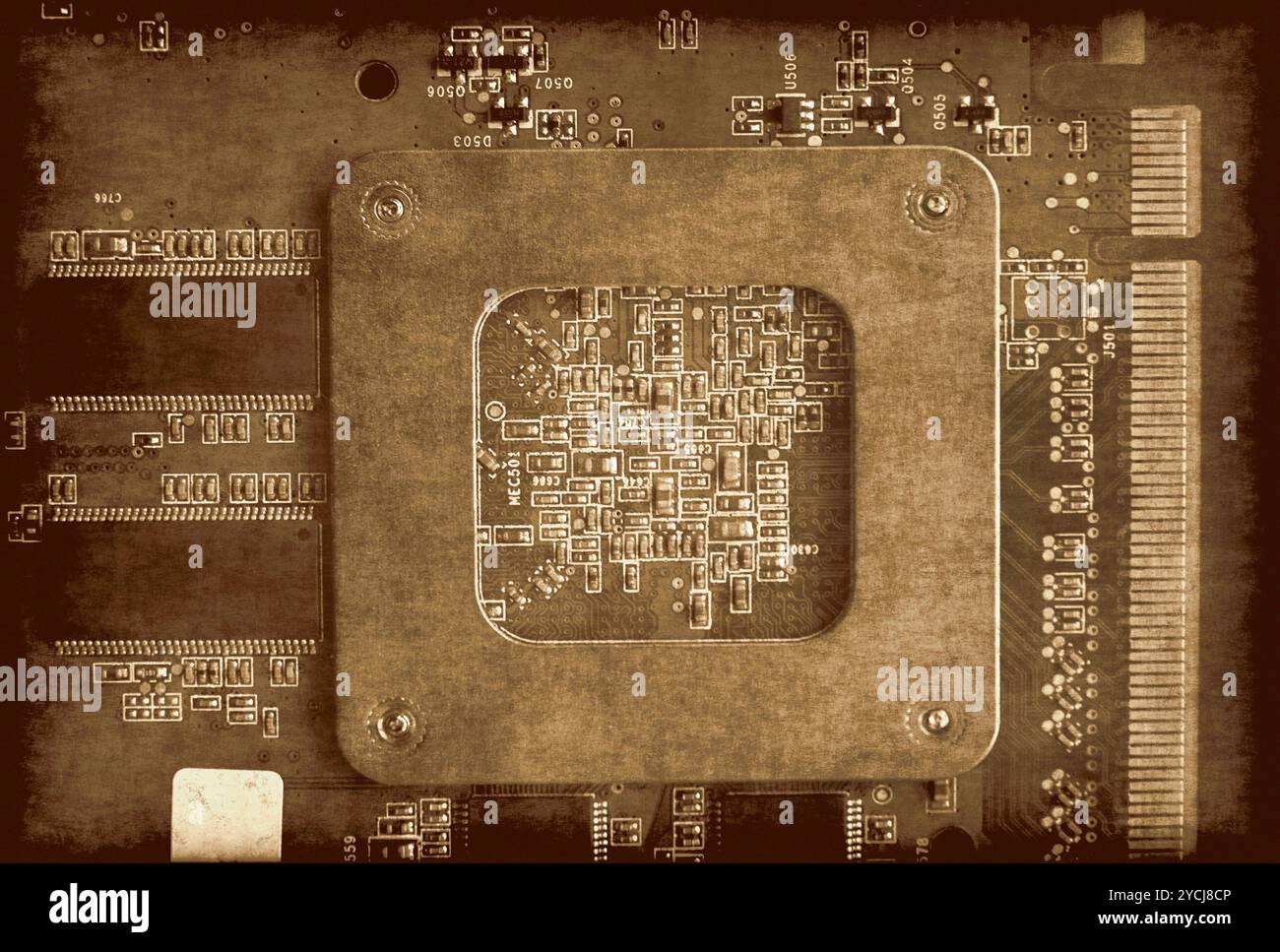Vintage background with electronic circuit board Stock Photo