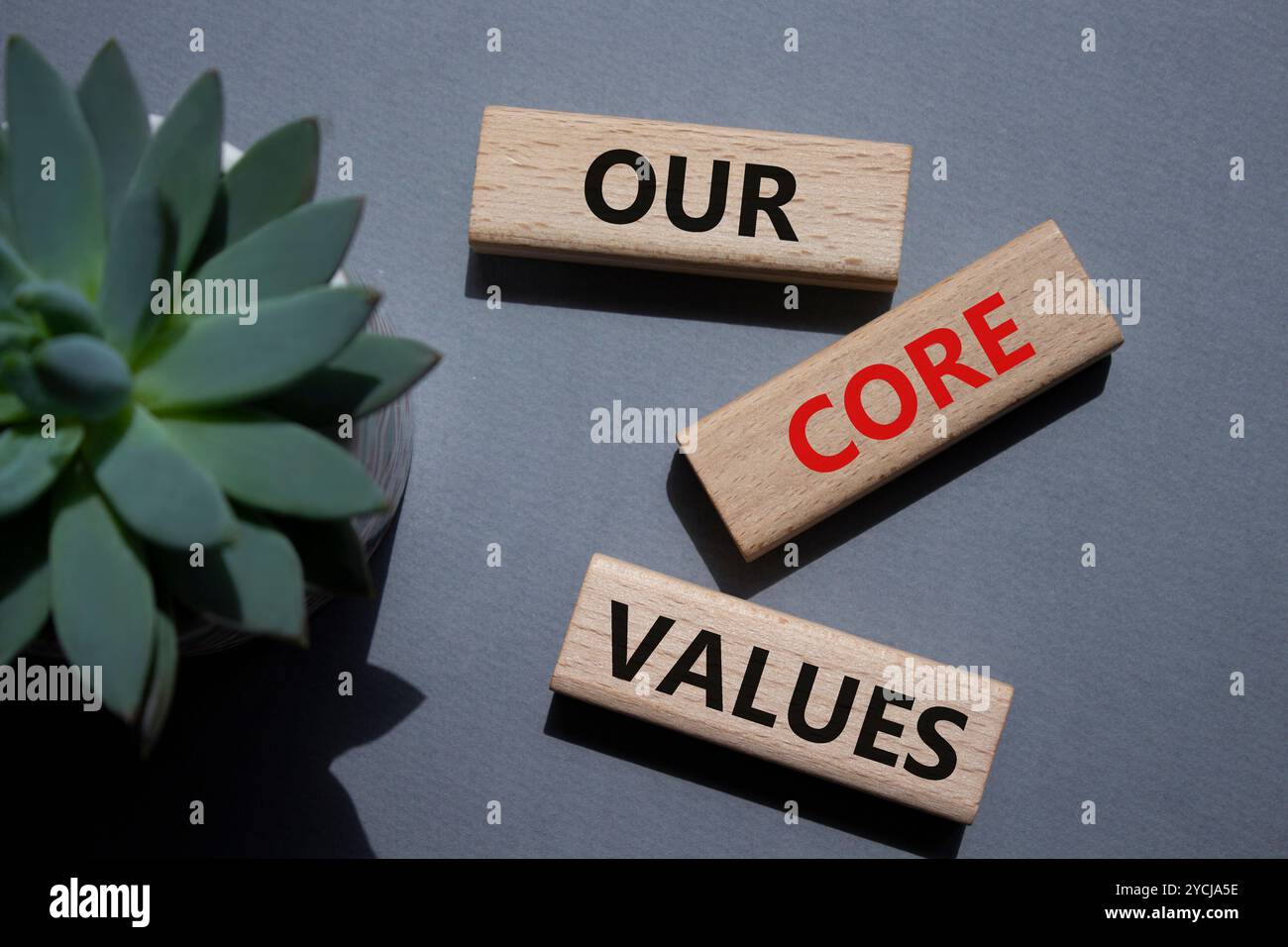 Our core values symbol. Concept words Our core values on wooden blocks ...