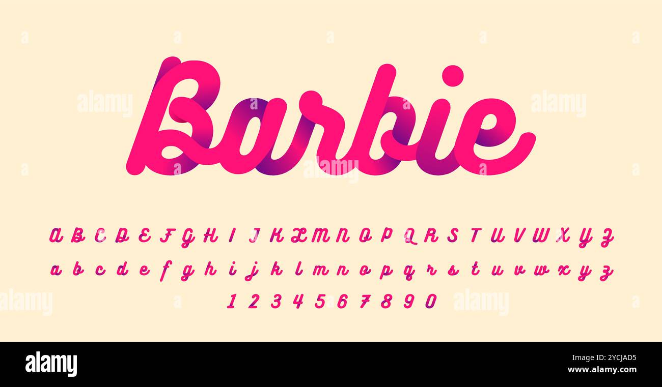 The Barbie Girly Line Typeface Font features playful, curvy, and elegant letterforms with soft, feminine touches, perfect for chic designs and youthfu Stock Vector
