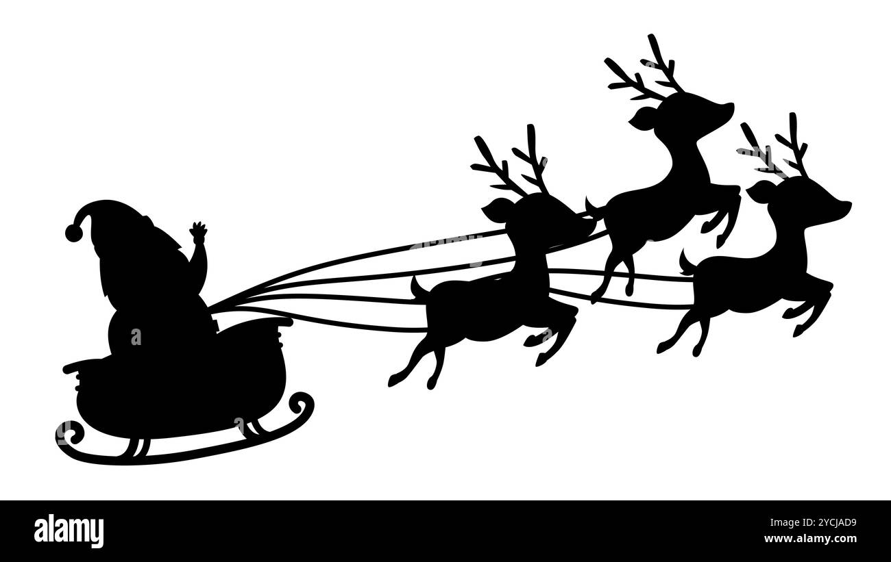 Santa claus sleigh full of gifts and his reindeer silhouette vector ...